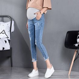 817# 7/10 Length Summer Autumn Fashion Maternity Jeans High Waist Belly Skinny Pencil Pants Clothes for Pregnant Women Pregnancy LJ201114