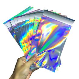 100pcs Laser Self Sealing Plastic Envelopes Mailing Storage Bags Holographic Gift Jewellery Poly Adhesive Courier Packaging Bags Y200709