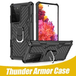 For iPhone 12 Pro 11 Pro Max Thunder Armour Stand Phone Holder Case For Samsung S21 Note 20 A71 LG Stylo 6 Ring Case Back Cover with OPP Bag