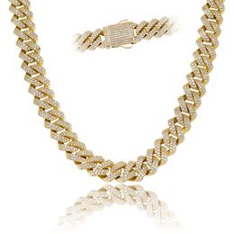 Diamond Shaped Cuban Link Chain 14mm Gold Silver Plated Iced Out Zircon Mens Hip Hop Gold Chain Necklace