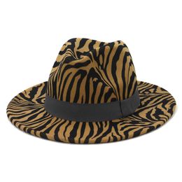 Zebra stripe Jazz Cap Women Men Wide Brim Hats Formal Hat Man Panama Hat Woman Felt Fedora Caps mens Trilby winter Fashion Accessories NEW