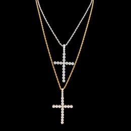 Large Zircon Cross Pendant Gold Silver Copper Material Iced CZ Cross Pendants Necklace Chain Fashion Hip Hop Jewellery