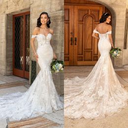 Kitty Chen Plus Size Mermaid Wedding Dresses Lace Applique Bridal Gowns Off Shoulder Backless Wedding Dress Custom Vestidos De Novia