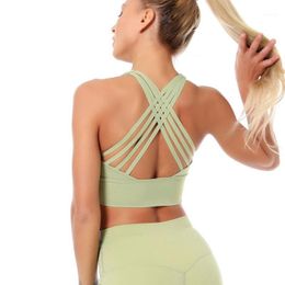 Gym Clothing Summer Fashion Workout Sports Strappy Yoga Bras Training Fitness Crop Top Female Running Push Up Tops1