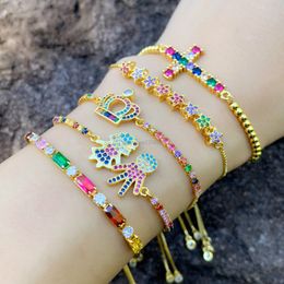 18k gold zircon diamond bracelet pull string adjustable Crown Heart Cross charm bracelets women fashion Jewellery will and sandy