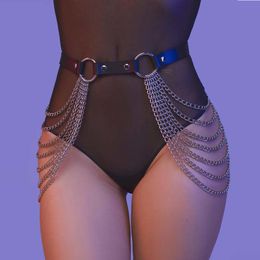 Leather Harness Chain Garter Belt Body Bdsm Bondage Goth Nick Sex Lingerie Erotic Waistband Thigh Harness Punk Leg Straps Y201118