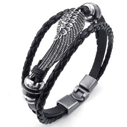 Charm Bracelets Retro Metal Buckle Bracelet Jewelry Wing Angel Braid Cuff Leather Alloy Fancy For Man And Woman Hand Chain Color B226F