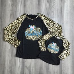 Girlymax thanksgiving fall/winter baby girls mommy adult raglans boutique thankful leopard pumpkin cotton top children clothes LJ201111