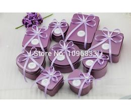 square gift tin box NZ - Purple Tin Metal Box Gift Candy Packaging Cans Heart Round Square Container Bonbonniere, 25pcs Lot