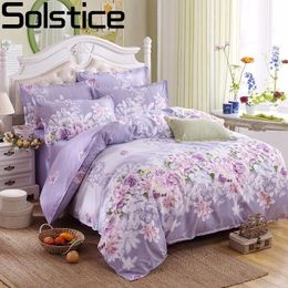 Solstice Purple Pastoral Flowers Style 4pcs Bedding Set Cotton Bed Cover Bed Sheet Duvet Cover Pillowcase Bed Linen Bedclothes Y200111