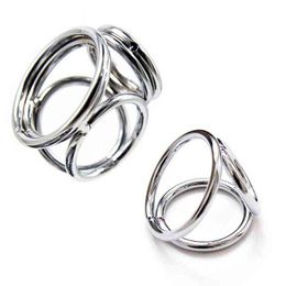 NXY Cockrings Delay Ring Stainless Steel Ball Stretcher Penis Prolong Metal Scrotum Erotic Sex Toys for Men 2 Sizes 0214