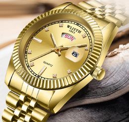 WLISTH Mens Classic men's watch European and American gold quartz watch with steel wrist