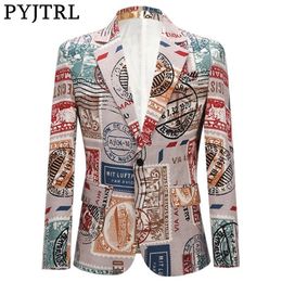 PYJTRL Men's Retro Vintage Plus Size Print Suit Jacket Casual Coat Slim Fit Blazer Men Veste Homme Mariage Prom Singers Costume LJ201103