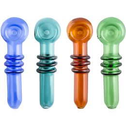 CSYC Y025 Colourful Glass Pipes About 10.5cm Length 3 Rings Tobacco Dry Herb Spoon Smoking Pipe