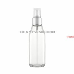 100ml X 48 silver Aluminium collar spray pump square bottles containers ,empty clear plastic bottle for cosmetic packaginggood qualtity