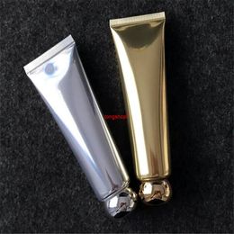 100pcs/lot 50ml Gold silver Aluminum Plastic Soft Bottle Silver 50g Cosmetic Cream Tube Facial Cleanser Lotion Squeeze Bottlesshipping