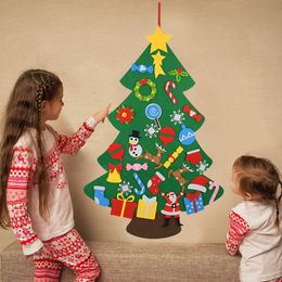 Kids DIY Felt Christmas Tree and self-adhesive Ornaments Children New Year Gifts for Christmas 2021 Wall Hanging Decoration 201203