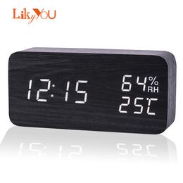 Modern LED Alarm Clock Temperature Humidity Show Clock Desktop Electronic Sound Control Digital Clocks Table clock klein klokje 201120