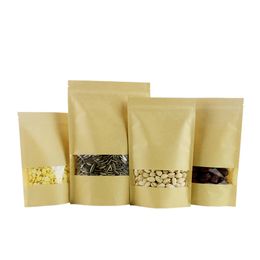 12*24cm Kraft Paper Bags with Clear Window Heat Seal Zip Lock Packaging Bag Stand Up Pouches for Food Nuts Grains Tea Packing