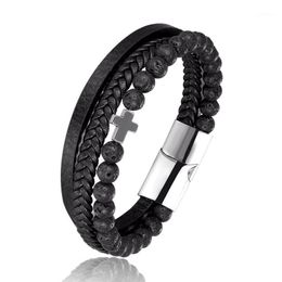 Charm Bracelets Stainless Steel Leather 6MM Natural Tiger Eye Beads Bracelet Hematite Cross Men Fashion Wrist Band1