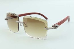 2021 cutting lens medium diamonds sunglasses 3524020, original wooden temples glasses, size: 58-18-135mm