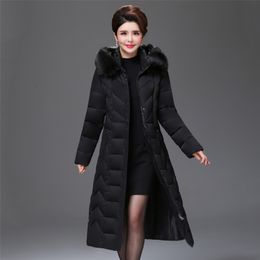 X-long winter casual jacket women office ladies parka mujer plus size solid hooded with fur collar slim women's thick coat 201217