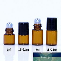 30pcs/lot 1ml 2ml Amber Glass Roll on Bottle with Stainless Steel roller Small Essential Oil Roller-on bottle