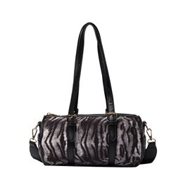 Leopard print personality shoulder bag cylindrical lady's handbag suede diagonal span bag