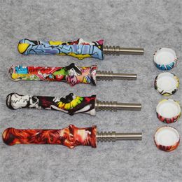 Colorful Smoking Silicone Nectar Pipe Kit With 14mm Titanium Tip Nail Silicone Caps Oil Rigs Silicon Pipes Dab Straw
