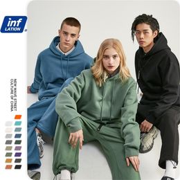 INFLATION Winter Collection Thick Fleece Hoodie For Couple Soild Colour Loose Fit Thick Velvet Hoodies For Women LJ201222