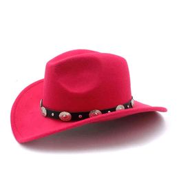-Neue Hut Retro Wolle Kinder Kinder Winter Fedora Hut Für Jungen Mädchen Witt Cowboy Cowgirl Jazz mit Leder Toca Sombrero Cap 54cm