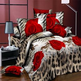 4 Pieces 3D Floral Duvet Cover Bedding Set Flower Bed Linens Double Bed Sheet Comforter Summer Quilt King Size Home Bedspread F 201021