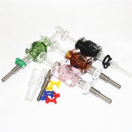Skull Smoking Glass Nectar with Metal Nails Quartz Tips 14mm cooling oil inside liquid glycerin dab straw pipes