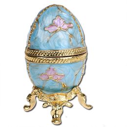 H&D X'mas Gift Russia Egg Shaped Trinket Box Hinged Jewellery Ring Holder Collectible Figurine Boxes Crystals Home Decor T200703