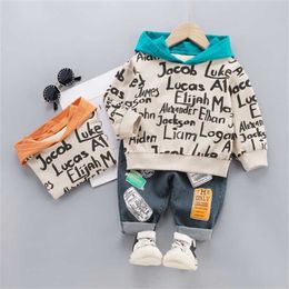 Children Fashion Clothes Suit Spring Kids Boy Girl Letter Hoodies jeans 2Pcs/sets Baby Toddler Clothing Infant Sportswear sets 211224