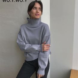 WOTWOY Knitted Cashmere Turtleneck Sweater Women Autumn Winter Loose Fit Basic Pullovers Female Pink Casual Jumpers Lady Tops LJ201126