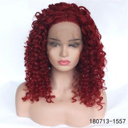 Burgundy Full Synthetic Simulation Human Hair Lace Front Wigs perruques de cheveux humains 180713-1557