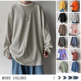 Solid Color Men T shirts White Long Sleeve Korean Hip Hop Oversized Man Casual Tee Men's Streetwear sweatshirt 220115