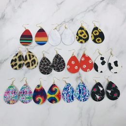 Trendy Peronsonalized Wholesale Custom For Women Cheap Multi-colored Printed Tie Dye Rainbow Sunflower Teardrop PU Leather Drop Earrings