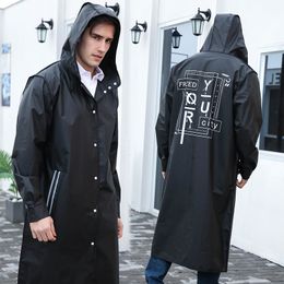 Yuding Black Fashion Long Men Raincoat Unisex Adult Waterproof Poncho Tour Plastic Rain Coat with Letter Printing Drawstring 201202