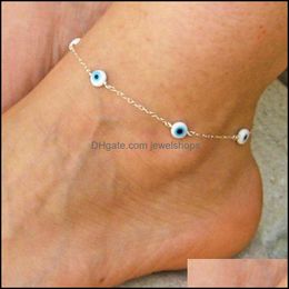 Anklets Jewelry Bohemian Layered Beads Bracelet Anklet For Women Leg Chain Blue Evil Eye Pendant Summer Beach Foot Drop Delivery 2021 G5Tep