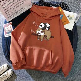 Cute Cartoon Sloth Print Man Sweatshirt Loose Casual Fleece Hooded Streetwear Fashion Oversize Hoody Top Hip Hop Anime Hoodies H1227