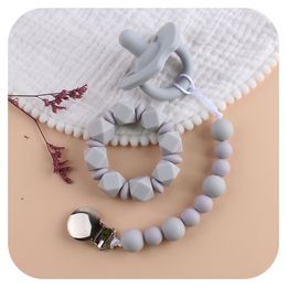 Baby Pacifier Clip + Silicone Pacifier Teether + Silicone Beads Bracelet 3Pcs/Set Toddlers Product Infants Nipple Clips Dummy Clip M3107