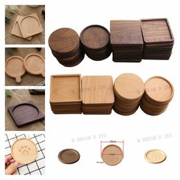 15 Styles Wooden Coasters Black Walnut Beech Coffee Tea Cup Mats Wooden Cup Mat Bowl Pad Teapot Drink Coasters Home Bar Tools