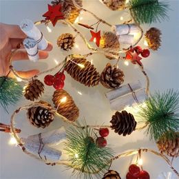 2M 20LEDs Christmas Pine Cones Branch Red Beads Stars Wood LED String Fairy Light Artificial Flower Home DIY Event Decoration 201203