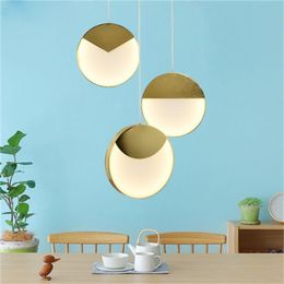 Nordic modern metal round chandelier lighting simple design showroom living room bar counter bedroom bedside pendant lamps