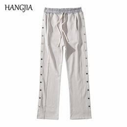 Vintage Side Buttons Sweatpants Mens Ankle Split Casual Wide Leg Sweatpants Hip Hop Urban Streetwear Loose Trousers Male 201109