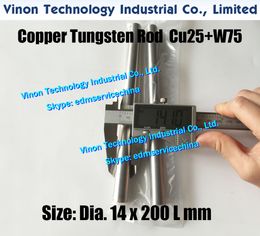 (2PCS PACK) Ø14x200Lmm Copper Tungsten Rod W75 (Copper 25%+Tungsten 75%), Spark Erosion Copper Tungsten Electrode Alloy Round Bar Dia. 14mm