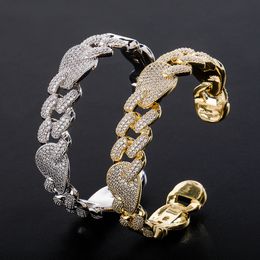 Luxury Fashion Miami Cuban Open Bracelets 18K Gold Colour Plated Micro Pave Iced Cubic Zirconia Hip Hop Punk Fashion Jewellery