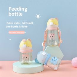 Children's Cute Water and Milk Bottle with Adjustable Back Strap Prevent Choking and Falling Cup 500ml HOT SALE! 201106
